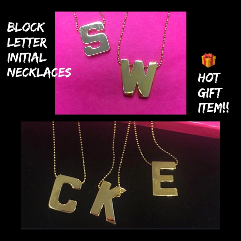 Gold or Silver Block Initial Letter Necklaces,NWT